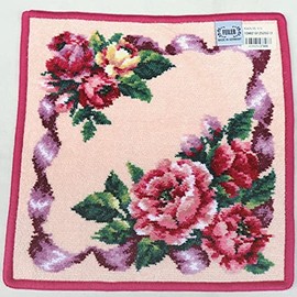 Faylor Rose Adagio (Pattern Name) Handkerchief, 9.8 x 9.8 inches (25 x 25 cm), Pale Apricot/Red, Chenille Weave, pink/red