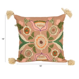 Creative Co-Op, Multicolor Indoor/Outdoor Fabric Pillow with Embroidered Flower Design