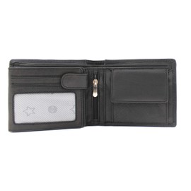 MORUCHA Mens RFID Blocking Real Leather Trifold Passcase Wallet M55 (Black)