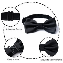 Mens Solid Color Double Fold Pre-tied Bow Tie and Pocket Square Cufflinks Set Formal Tuxedo Bowties for Wedding Party（Black）