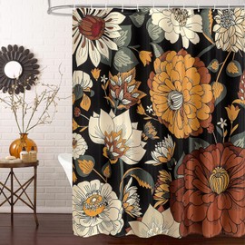 MitoVilla Boho Floral Shower Curtain, Tropical Leaves Fabric Cloth Shower Curtains for Chic Morden Bathroom Decor, Mid-Century Abstract Colorful Flower Shower Curtain, 72x72