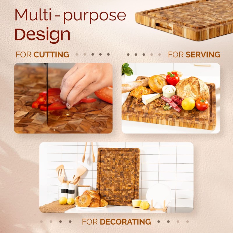 Yes4All Durable Teak Cutting Boards for Kitchen, [17''L x 13''W