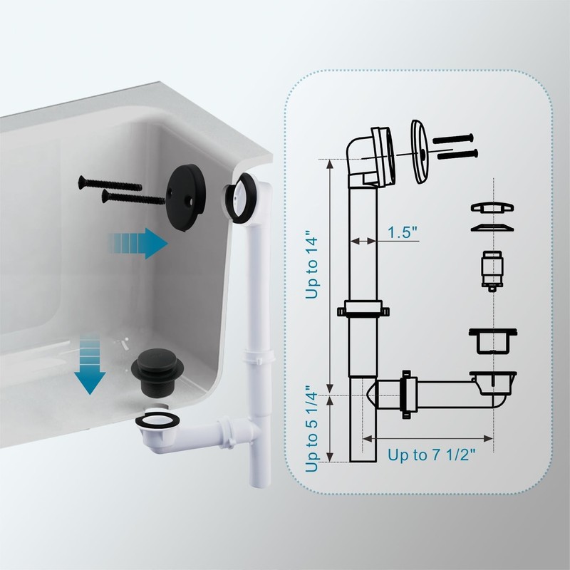 Black Tubular Tub Drain Kit with Welsan Tip-Toe Bathtub Drain