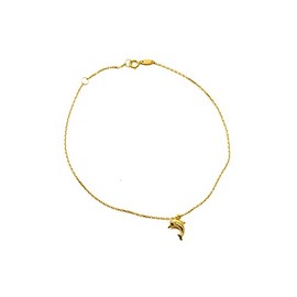 LoveBling 10K Yellow Gold .50mm Diamond Cut Rolo Chain w/Dolphin Charm Anklet Adjustable 9" to 10" (#54)