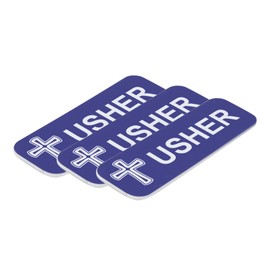 Signs ByLITA Usher 1 x 3" Name Tag/Badge, Cross Design (3 Pack) - Blue