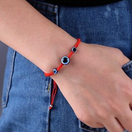 Atentuyi Boho Evil Eye Bracelet Anklet Red String Kabbalah Bracelet Braided Rope Bracelet Chain Glass Turkish Blue Eye Bracelet Handmade Adjustable Bracelet Jewellery Lucky Protection