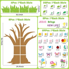 Yopyame 89PCS Jesus Brings New Life Christian Classroom Tree Bulletin Board Set Spring Religious Classroom Tree Bulletin Board Decor with Butterfly Flowers Cutouts for Home Sunday School Chalkboard
