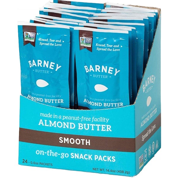 Barney Butter Almond Butter Snack Packs, Smooth, 0.6 Ounce (Pack of 24), Skin-Free Almonds, Non-GMO, Gluten Free, Keto, Paleo, Vegan