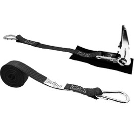 CustomTieDowns 1 Inch x 8 Foot Stainless Steel Ratchet Strap, Protective Pad Under Buckle Stainless Steel Carabiner Clip with Grommet On Each End (not Removable). (Black)