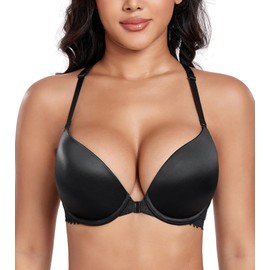 DotVol Women's Front Closure Push Up Convertible Bohemian Back Underwire Everyday Bra(Black, 34C)