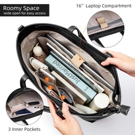 KALIDI Handbag Women's Large Shopper Bag Women's PU Leather Tote Bag Waterproof Handbag with Zip for Work, Travel, Shopping, School, Crossbody Black