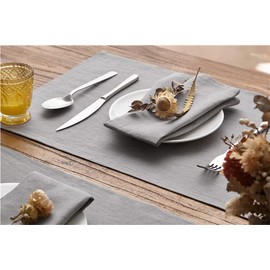 DAPU Linen Placemats Set of 6, 46 x 30cm 100% French Flax Washable Breathable Placemats, Grey