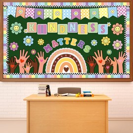 Colorful Handprint Bulletin Board Set Kindness Welcome Back to School Classroom Decorations Smile Face Rainbow Paper Cutout for Classroom Nursery Chalkboard Preschool Wall Door Teacher Decor