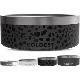 Coldest Dog Bowl - Anti Rust Metal, Non Slip, 3 Layers Insulated Stainless Steel Dog Bowls - Spill Proof & Heavy Duty - Water Bowl for Dogs, Cats & Pets, Dish Washer Safe (64 oz, Black Leopard)