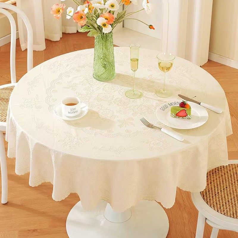 Jeloris Round Waterproof Vinyl Tablecloth, Beige Floral 60 Inch -