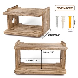 BEARUT 2 Tier Small Mini Projector Shelf/Projector Wall Mount Floating Shelf/Router Shelf/Modem Cable Box Shelf/Projector Rack Holder/Projector Mount by Wood