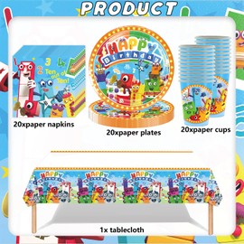 61Stk Digital Birthday Party Geschirr Set, Block Party Geschirr, Kindergeburtstag Dekoration liefert, Jungen und Mädchen Dekoration Teller Tassen Tücher Tischdecken für 20 Personen