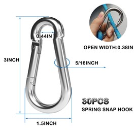 EPHECH 30PCS 3" Heavy Duty Spring Snap Hook, M8 5/16" Galvanized Steel Snap Hook Carabiner Quick Link Carabiner Clip, 500LBS Holding Capacity Quick Link Keychain for Swing Hammock Gym Outdoor