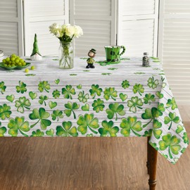 Horaldaily St. Patrick's Day Tablecloth 52×70 Inch Rectangular, Watercolor Shamrock Wood Washable Seasonal Table Cover for Party Picnic Dinner Decor