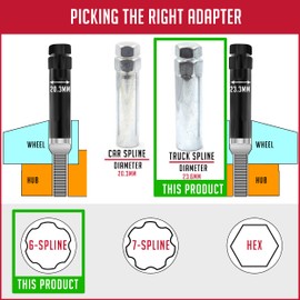 Wheel Accessories Parts 1 Pc Thread Truck 6 Spline 3.50" Long Lug Nuts Adapter Key Bright Zinc Finish 13/16" 7/8" 21mm 22mm Hex Key Hex Fits