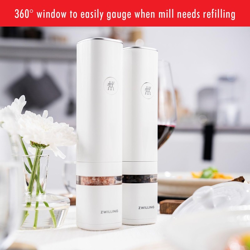 ZWILLING Enfinigy Motorized Electric Salt/Pepper Mill - LED Lighted, White