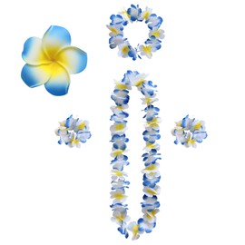 Pack of 5 Flower Chain Decoration, Leis Flower Chains Hawaii, Colourful Hawaiian Chain Flowers, Hawaiian Costume Women's Accessories, with Bracelet Hair Clips, for Carnivals, Tropical Luau, Beach