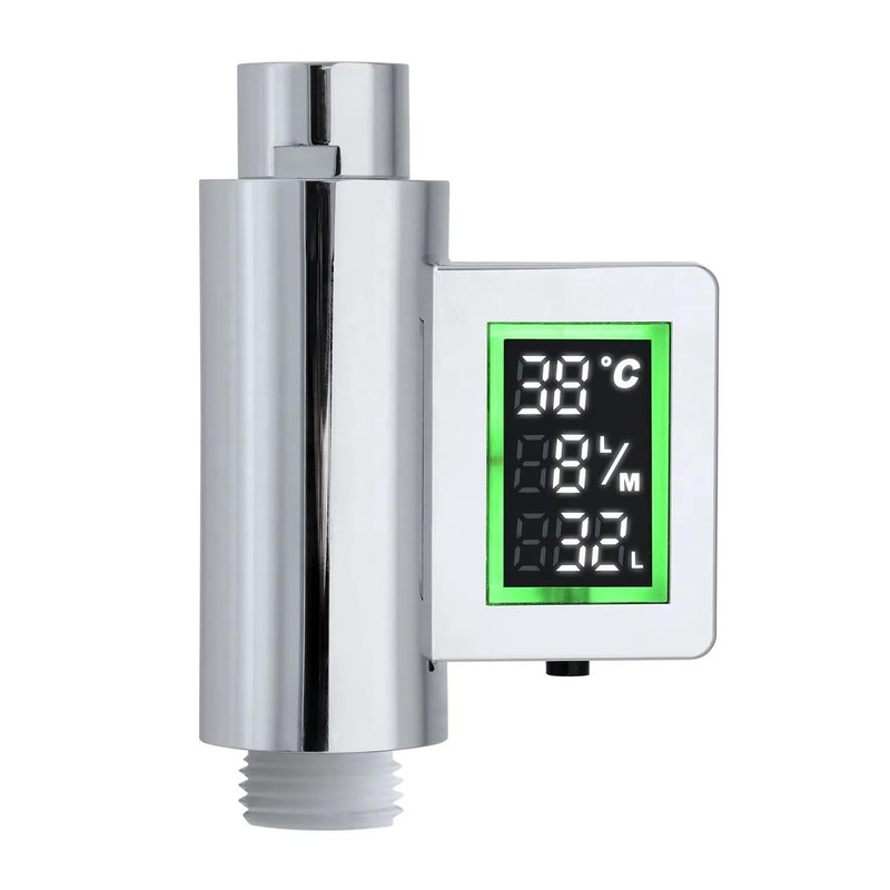 Shower Head with Self Powered Flow Meter, Water and Energy