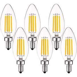Luxrite Vintage Candelabra LED Bulb 60W Equivalent, 550 Lumens, 2700K Warm White, LED Chandelier Light Bulbs 5W, Dimmable, Clear Glass, Filament LED Candle Bulbs, UL Listed, E12 Base (6 Pack)