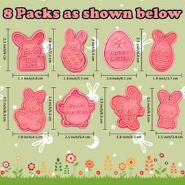 Partywind 8 Styles Easter Bunny Cookie Cutters, Easter Biscuit Fondant Pastry Cookie Cutter Stamps for Baking, Easter Fun Cookie Cutters Shapes with Bunny Egg Carrot for Party Decorations