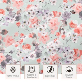 HCORA King Size Sheets - Floral Print - Luxury 90GSM Brushed Microfiber Bed Sheets - Breathable Cooling Sheets for King Size Bed - 16" Deep Pocket, Extra Soft, Shrinkage, and Fade Resistant - 4 PC