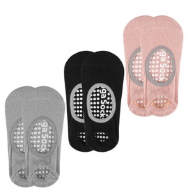 Halinuia Pack of 3 Women's Pilates Socks Women's Non-Slip Yoga Socks Women's Yoga and Pilates Socks Women's Non-Slip Socks for Yoga, Pilates, Fitness, Ballet, Dance, Pink, black, grey