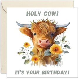 Holy Cow it's your Birthday! - Cow Pun Funny Birthday Card 145 x 145mm