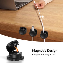 16 Pack Cable Organizer Holder Clips, 2025 Upgraded Magnetic Desk Cable Clips Management, Wire Holder Organiser for Nightstand, Kitchen Appliances, Office Supplies, Phone Cable, Wall, Car - Black(7mm)