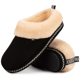 FamilyFairy Women's Cozy Micro Suede Slippers Memory Foam Warm Slippers with Fuzzy Faux Fur Collar Winter Indoor House Shose Black 7-8