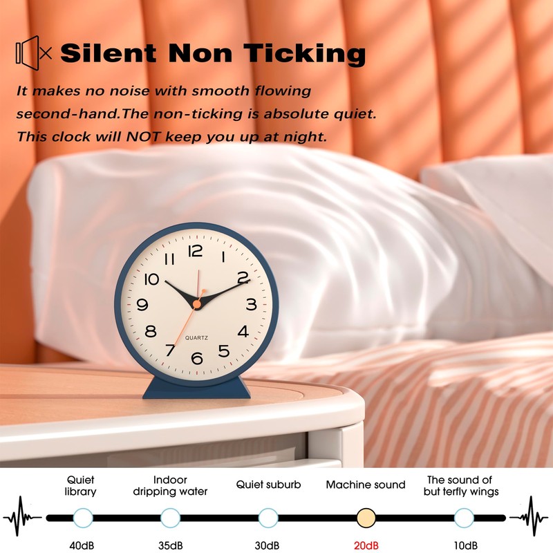 AYRELY® 4.5" Analog Alarm Clock,Small Retro Desk Clock Battery Operated,Slient