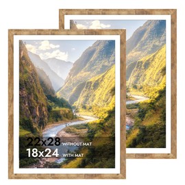 iRahmen 22x28 Poster Frame Set of 2 with Plexiglass, Wood Picture Frames for Wall Mounting Display Picture 18x24 with Mat or 22 x 28 Without Mat