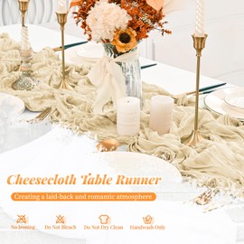 12 Pack Ivory Cheesecloth Table Runner, 10FT Cheesecloth Rustic Boho Table Runner Long Romantic Semi Sheer Table Runner for Wedding Baby Shower Birthday Bridal Party Decorations(21.5×120 Inch)