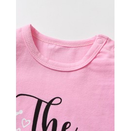 Derouetkia Baby Girl Outfit Set Letter Print Design Tops + Heart Print Pants for Toddler Girl Clothes, Pink, 18-24 Months