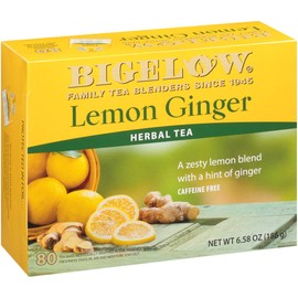 Bigelow Lemon Ginger, 80 Count Box (Pack of 1) Caffeine Free Herbal Tea , 80 Tea Bags Total