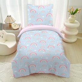 HOMHOMHA Rainbow Bed Linen Children's Girls Duvet Set 135 x 200 cm with 1 Pillowcase 80 x 80 cm 2ps 3D Print Blue Reversible Bed Linen