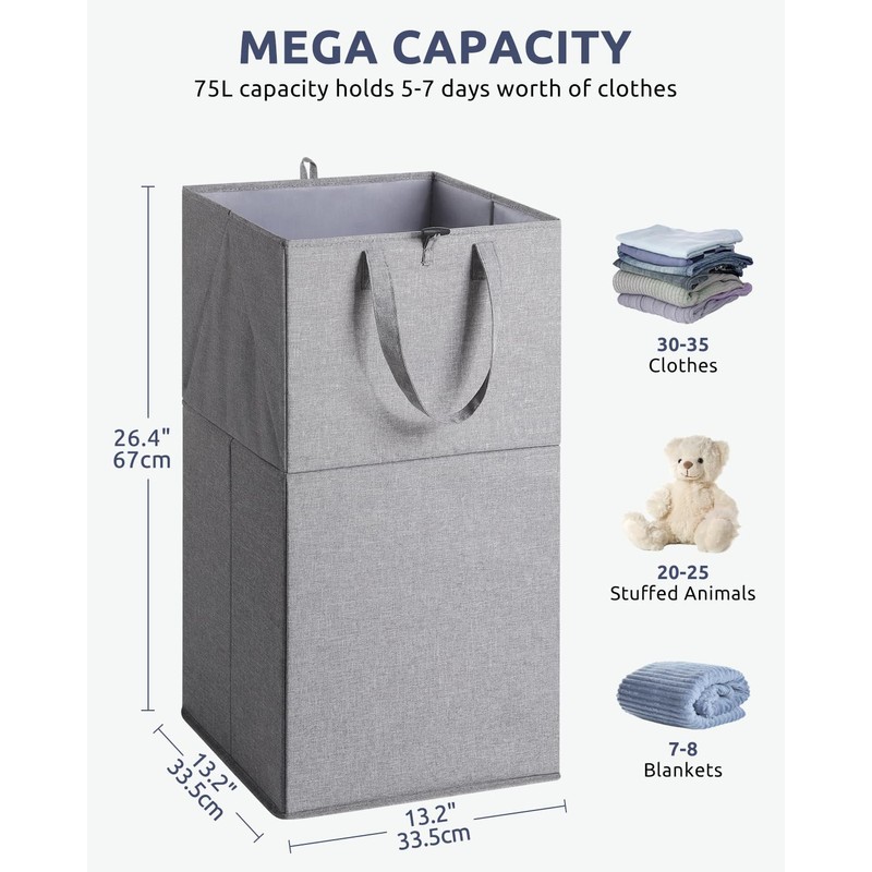 SOLEDI Large Collapsible Laundry Basket with Extended Handles, Freestanding Strong