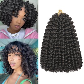 Jamaican Bounce Crochet Hair 8 Inch 16 Roots 5 Packs Short GoGo Curly Crochet Braids Jumpy Wall Curl Crochet Hair Extension for Black Women (4#, 8 Inches)