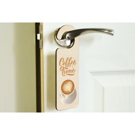Coffee Time Door Hanging Sign | Plywood | Full Colour Coffee Gift | Reads 'Coffee Time' | Perfect Idea for Coffee Lovers (doorh-kf23-coftime)
