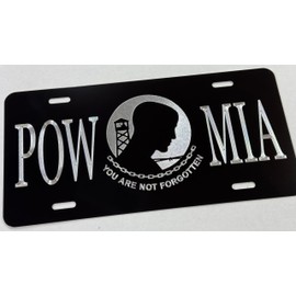 Silver Engraved POW MIA Car Tag Diamond Etched Vanity Front License Plate
