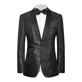 LiveZou Men's Floral Dinner Party Prom Wedding Stylish Tuxedo Suits for Men One Button Dinner Jacket Pants Set, Black-2 Pieces, Small