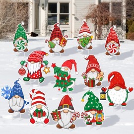 BBTO 12 Pcs Christmas Yard Sign Gnome Yard Stake Holiday Outdoor Garden Signs with Stakes for Outdoor Xmas Yard Lawn Sign for Home Garden Lawn Pathway Walkway