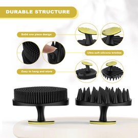 RVHWQI Bath and Shampoo Exfoliator Scrubber Set, Silicone Body Scrubber for Use in Shower, Scalp Massager Hair Brush for Hair Growth (Black)