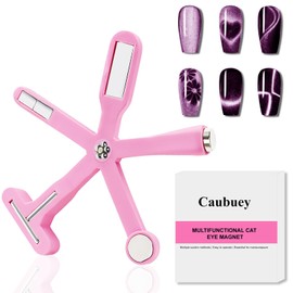 Caubuey 6 in 1 Nail Magnet, Multifunctional Cat Eye Gel Nail Polish Magnet with Silicone Protective Case, Magnetic Nail Polish Magnets, Nail Art Design Tools Home Salon DIY, Pink