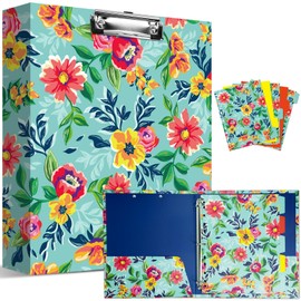 Decorative 3-Ring Binders with Chipboard, 1.5 Inch Wide 3 Ring Floral Hardcover Binder with Dividers & Pockets, Watercolor Blue Floral Design Decorative Hardcover 3 Ring Binder
