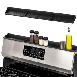 SCITURE Silicone Over the Stove Top Spice Shelf for Back of Stove, Kitchen 30" Spice Shelf Rack Organizer, Oven Shelf for Top of Stove, Oven Stovetop Spice Rack Shelf (1 Pcs, Black)